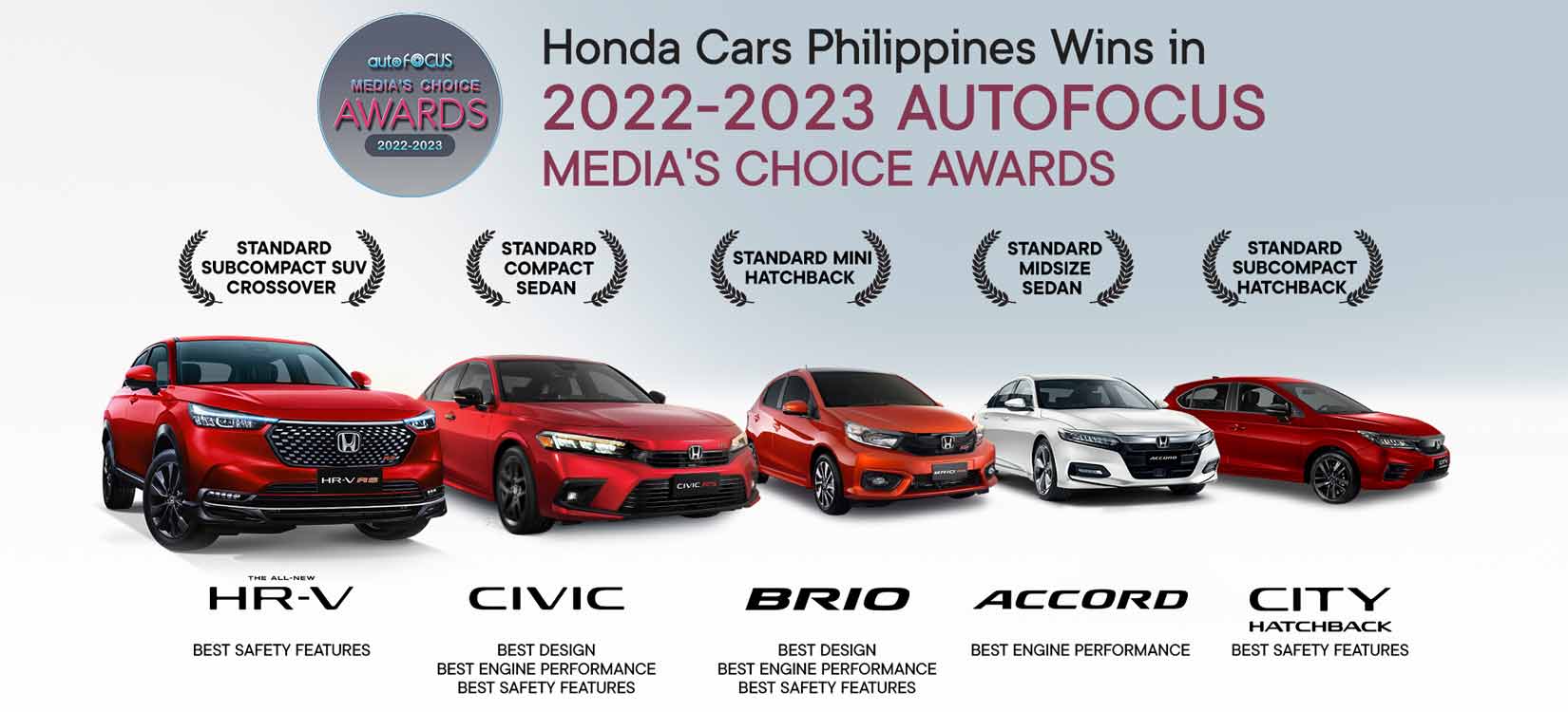 Honda brings home awards for design, performance and safety at the 2022-2023 Auto Focus People’s & Media’s Choice Awards