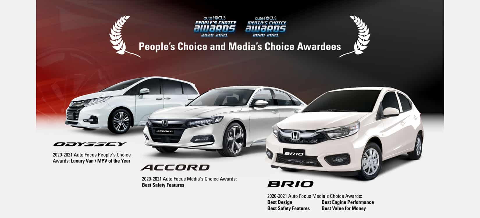 Honda wins six awards from the 2020-2021 Auto Focus People’s & Media’s Choice Awards