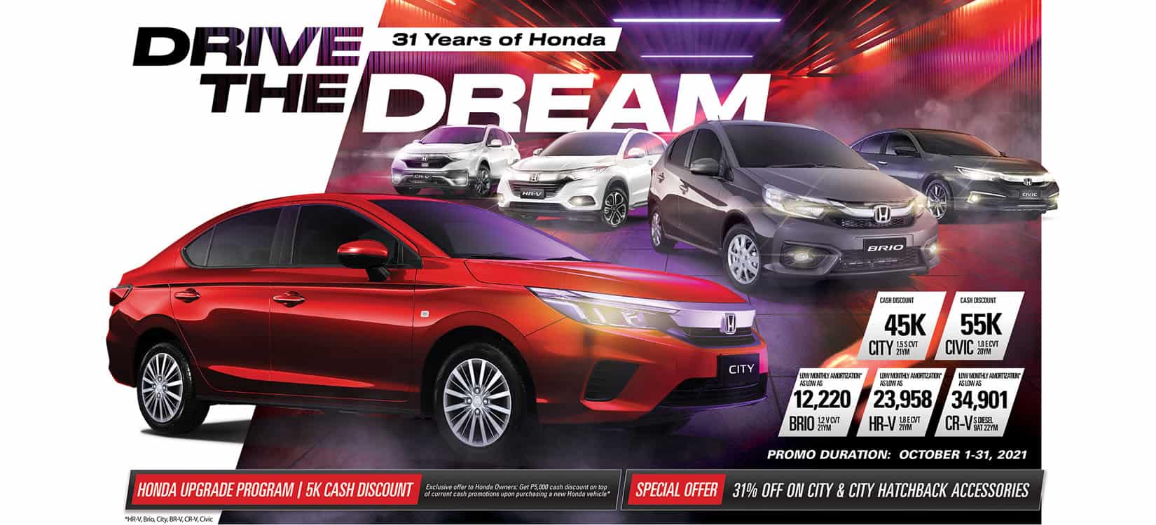 Honda celebrates its 31st anniversary with “Drive the Dream” promo this October