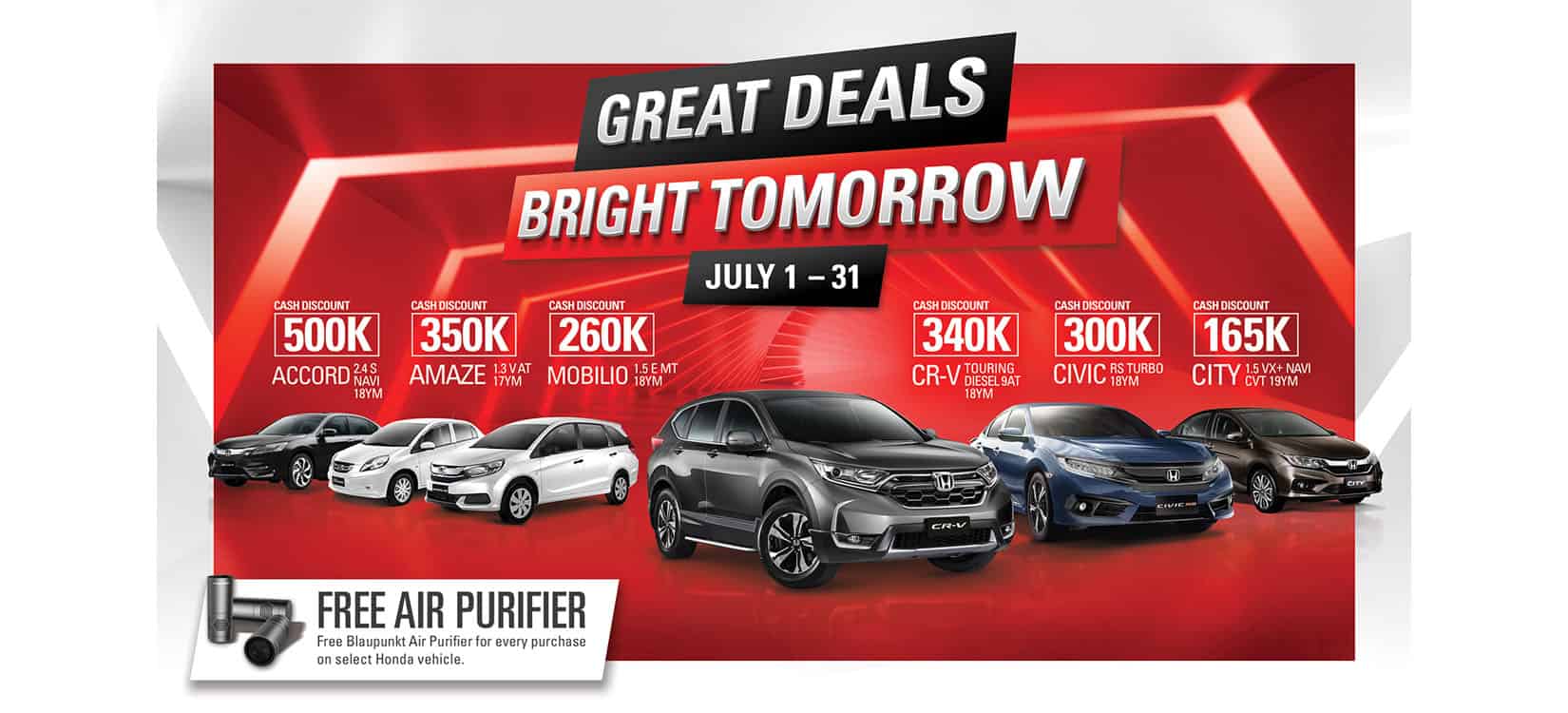 Huge cash discounts, great deals await at Honda this July