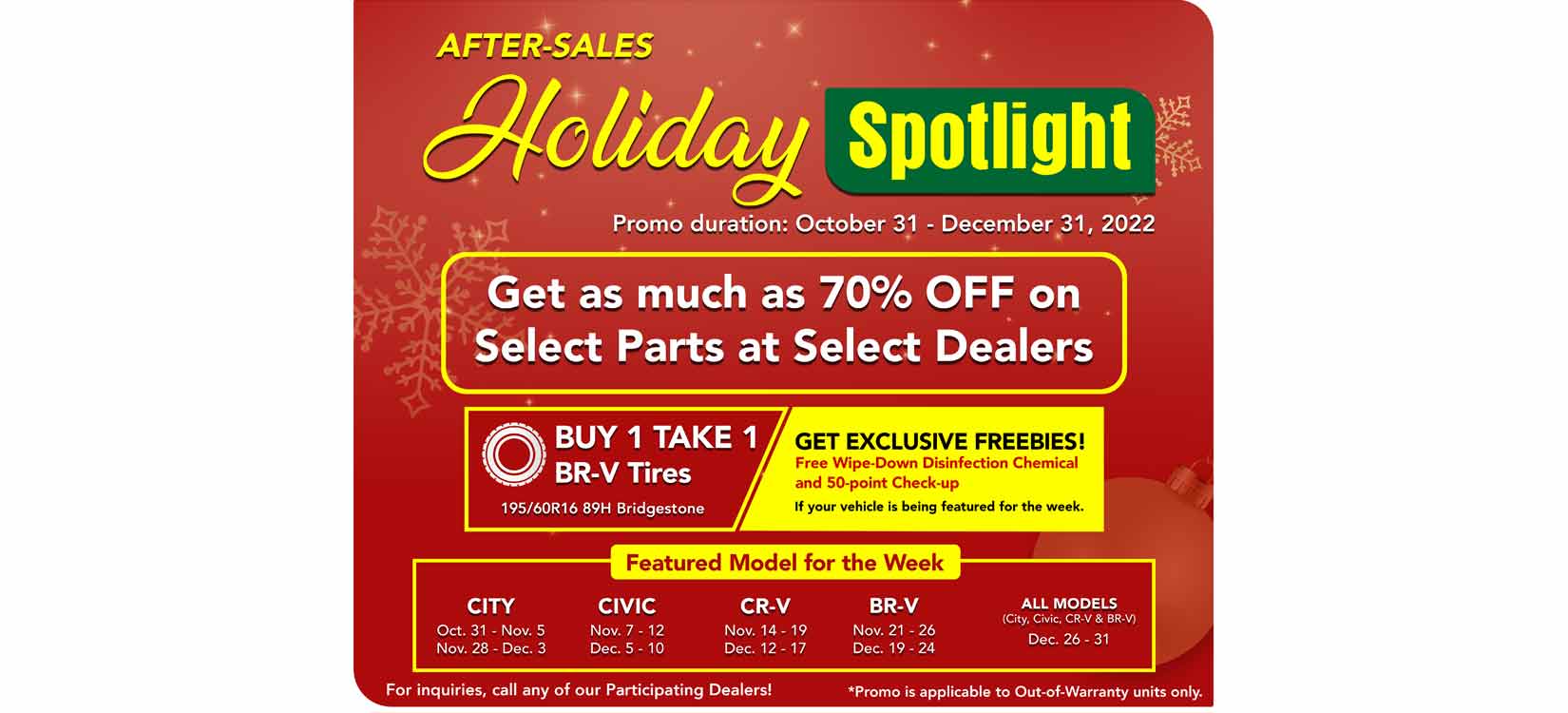 Exciting service deals from Honda Cars’ Holiday Spotlight Promo
