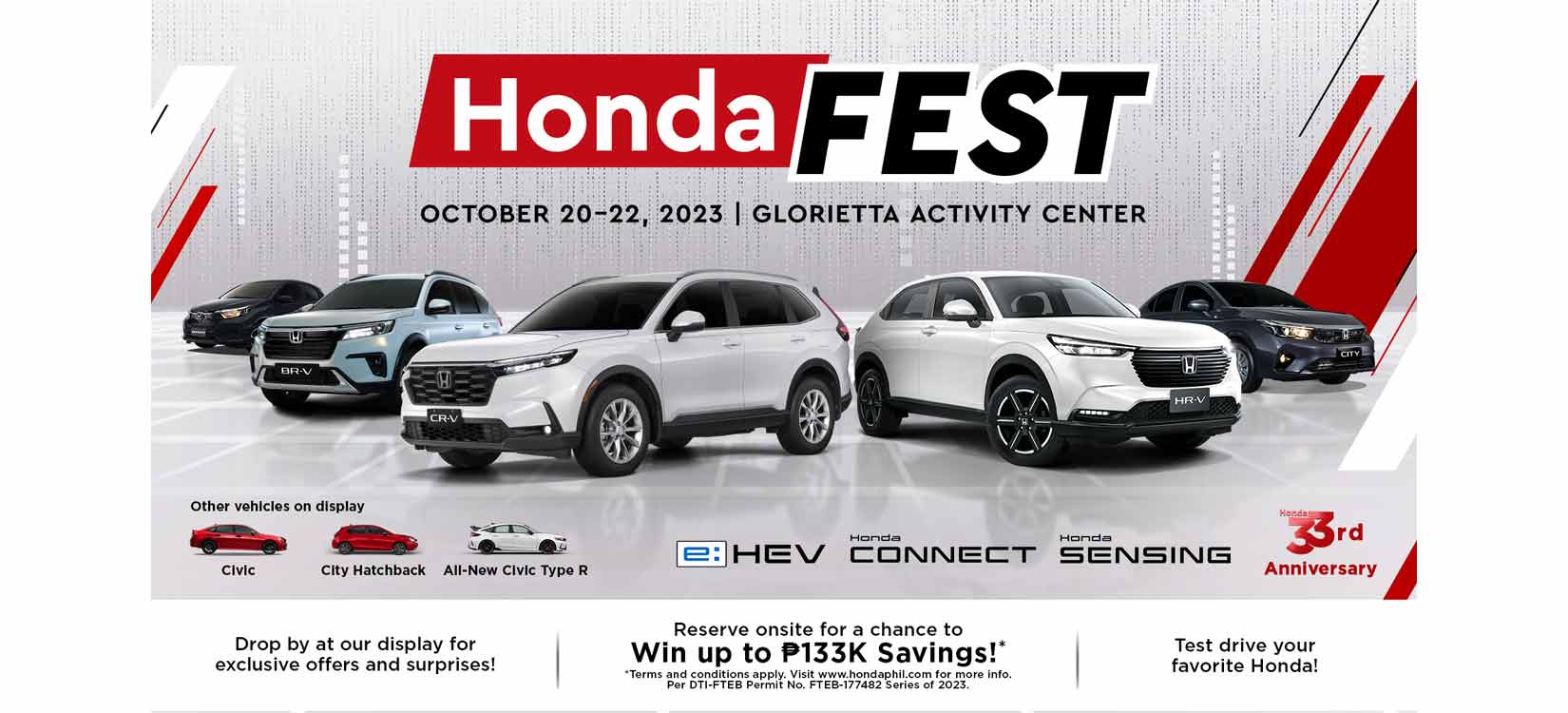 Honda Cars PH celebrates 33 years: Visit Honda Fest at Glorietta on October 20 to 22, 2023