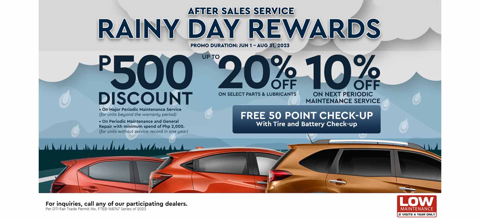 Honda Cars offers “Rainy Day Rewards” special after-sales deals